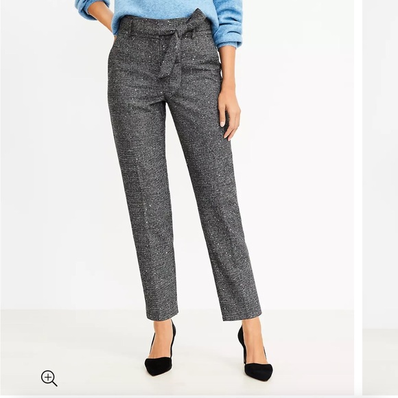 Loft NWT Tie Waist Taper Pants in Sequin Houndstooth size 14 - Picture 9 of 11